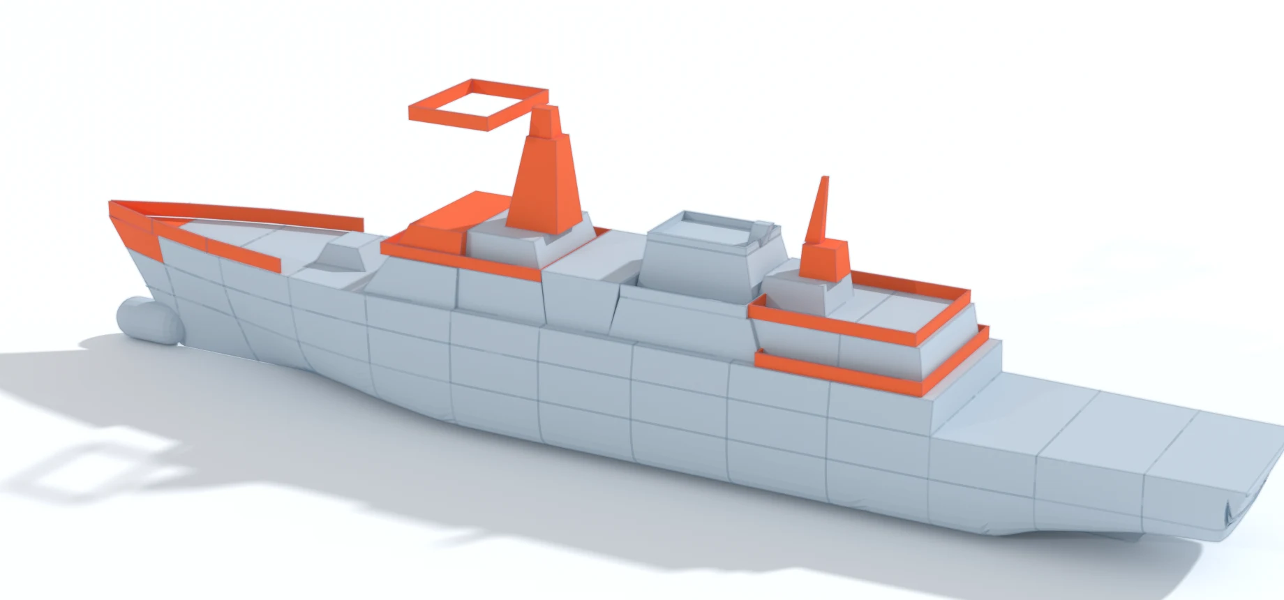 The OPV demo part way through erection: erected blocks in steel grey, blocks in progress orange